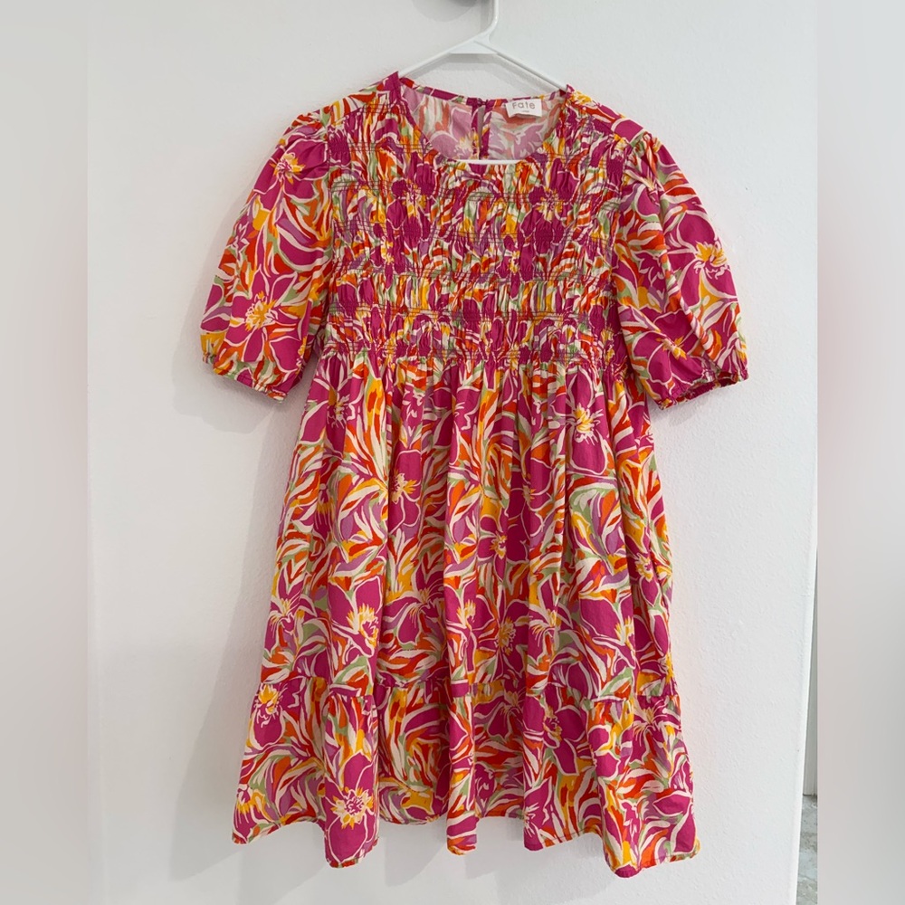 Fate Pink and Orange Smocked Sundress w/ Pockets